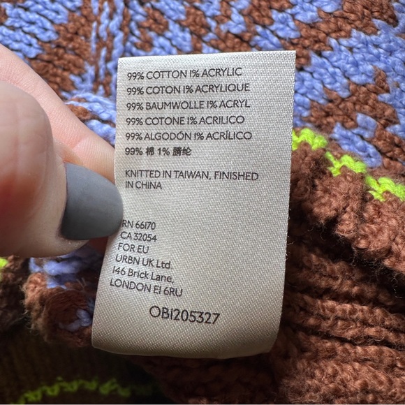 Free People Jupiter Blue Brown Cowl Neck Cropped Pullover Boho-Chic Sweater - Picture 8 of 9